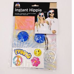 Instant Hippie HeadScarf,  Glasses, Temp Tat sheet Halloween costume Accessory